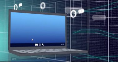 Yeşil zemin üzerinde ai sohbet ve veri işleme animasyonu. Küresel yapay zeka, bulut hesaplama, dijital arayüz ve veri işleme konsepti dijital olarak oluşturulmuş video.