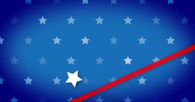 Yıldız animasyonu mavi arka planda ABD bayrağı ile renklendirildi. Küresel vatanseverlik ve dijital arayüz, dijital olarak üretilen video.