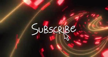 Parlayan ışık izleri üzerine abone metninin animasyonu. Dijital olarak oluşturulan küresel sosyal medya, bağlantılar, dijital arayüz ve veri işleme kavramı.