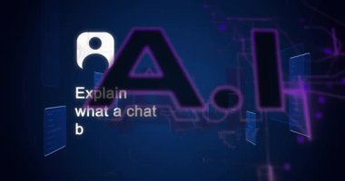 Morarmış arka planda ai chat ve veri işleme animasyonları. Küresel yapay zeka, dijital arayüz ve dijital olarak oluşturulmuş veri işleme konsepti.