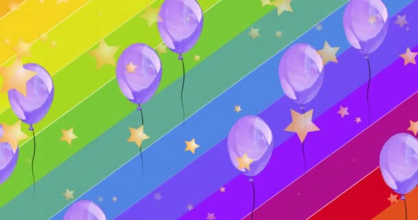 在气球和彩虹背景上的骄傲文字的动画 Pride Lgbtq Human Rights Equality Concept Digital Generated Video — 图库视频影像