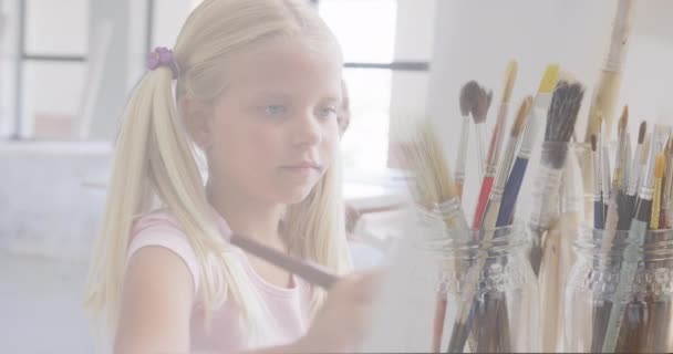 Animace Štětců Bělošskou Školní Malbu Třídě Výtvarného Umění Kreativita Školní — Stock video