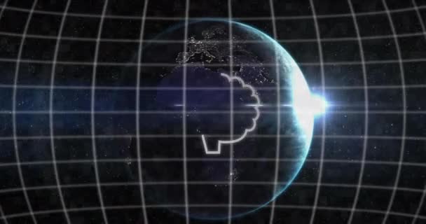 Animation Des Symbols Und Der Datenverarbeitung Über Globus Und Raster — Stockvideo