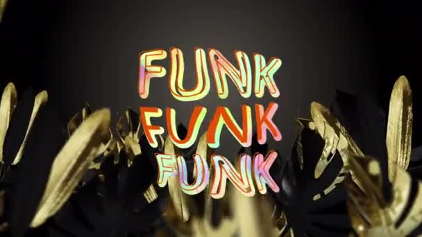 Animasi Teks Funk Dalam Pengulangan Daun Latar Belakang Hitam Konsep — Stok Video