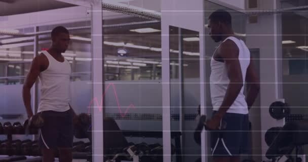 Animação Processamento Dados Sobre Homem Afro Americano Apto Exercitar Conceito — Vídeo de Stock