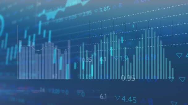 Animation Statistical Stock Market Data Processing Blue Background Global Economy — ストック動画