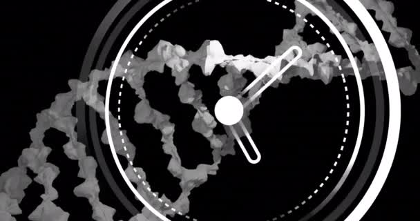 배경에 Dna 시계가 움직이는 애니메이션 글로벌 디지털 인터페이스 디지털 비디오 — 비디오
