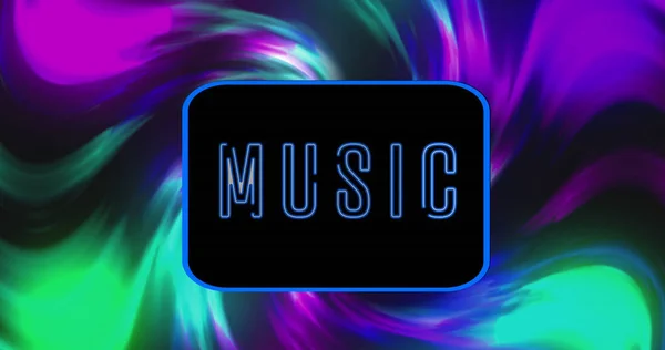 Kompozice Hudebního Textu Přes Neonové Pruhy Globální Hudba Digitální Rozhraní — Stock fotografie