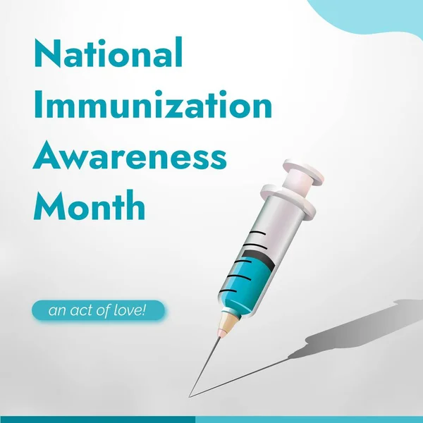Illustratie Van Nationale Immunisatie Bewustmakingsmaand Tekst Spuit Witte Achtergrond Kopieer — Stockfoto