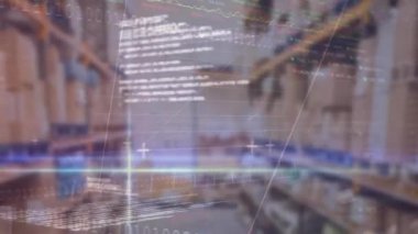 Depoya karşı istatistiksel ve borsa veri işleme animasyonu. Küresel ekonomi ve lojistik iş teknolojisi kavramı