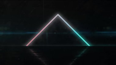 Siyah yüzeye yansıyan parlak neon tünelin animasyonu. Dijital olarak oluşturulmuş küresel video oyunu, iletişim ve dijital arayüz kavramı.