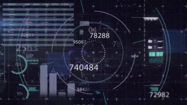İstatistiklerle veri işleme animasyonu. Küresel iş, veri işleme, dijital arayüz ve hesaplama kavramı dijital olarak oluşturuldu.