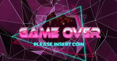 Oyunun geometrik şekiller, pleksus ağları ve ışık noktaları üzerindeki animasyonu. Video oyunu arayüzü teknolojisi kavramı