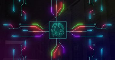 Biyometrik beyin ve veri işleme animasyonu. Küresel iş, finans, hesaplama ve veri işleme kavramı dijital olarak oluşturulmuş video.