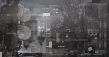 Şehir trafiğine karşı veri işleme arayüzünün animasyonu. Bilgisayar arayüzü ve iş teknolojisi kavramı