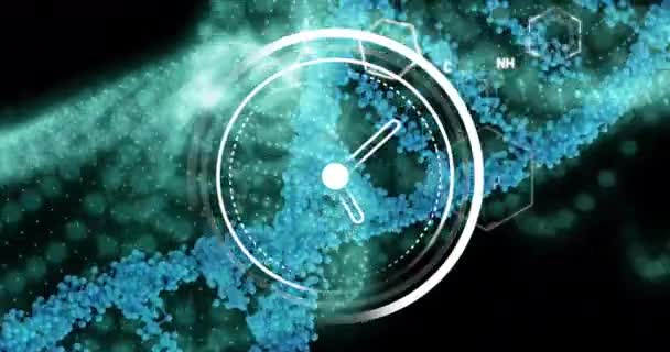 Animation Digital Clock Dots Forming Dna Helixes Molecule Structures Black — Stock Video