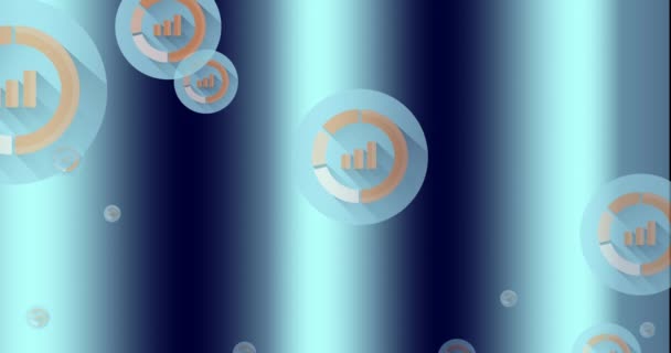 Animation Icônes Graphique Barres Flottant Sur Fond Dégradé Bleu Interface — Video