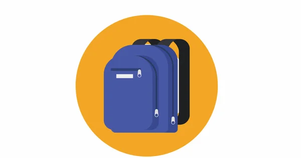 白色背景上黄色圆圈上蓝色书包的图解 学校和学校午餐概念数字生成的图像 — 图库照片