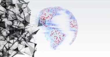 Gri gradyan arkaplana karşı dönen küre ve pleksus ağlarının animasyonu. Küresel ağ ve iş teknolojisi kavramı