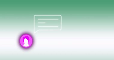 Profil ve ileti simgesinin yeşil gradyan arkaplandaki kopyalama alanına karşı animasyonu. Sosyal medya ağı ve iş teknolojisi kavramı