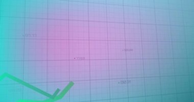 Mavi ve pembe gradyan arkaplan üzerinde istatistiksel veri işleme animasyonu. Bilgisayar arayüzü ve iş veri teknolojisi kavramı