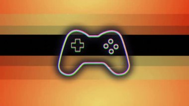 Turuncu çizgilerin üzerindeki oyun evinin animasyonu. Dijital olarak oluşturulmuş küresel video oyunu, iletişim ve dijital arayüz kavramı.