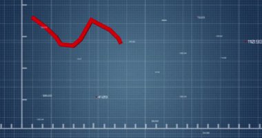 Mavi arkaplan ile ızgara ağı üzerinden istatistiksel veri işleme animasyonu. Bilgisayar arayüzü ve iş veri teknolojisi kavramı