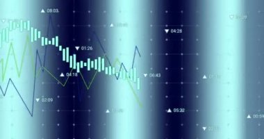 Mavi gradyan arkaplan üzerinde istatistiksel veri işleme animasyonu. Bilgisayar arayüzü ve iş veri teknolojisi kavramı