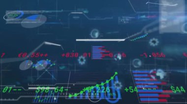 İstatistiklerle veri işleme animasyonu. Küresel iş, veri işleme, dijital arayüz ve hesaplama kavramı dijital olarak oluşturuldu.