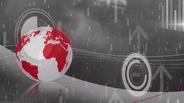 Animatie Van Pijlen Gegevensverwerking Hele Wereld Wereldwijd Bedrijfs Gegevensverwerkings Digitale — Stockvideo