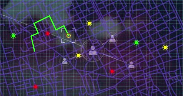 Animation Network Profile Icons Gps Navigation Night City Traffic Global — Stock Video