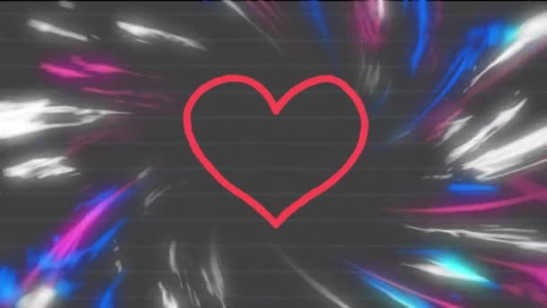 Animation Red Heart Icons Text Glowing Light Trails Global Social — Stock Video