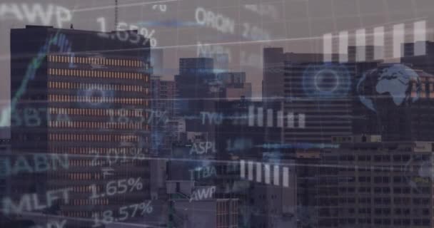 Animação Scanners Redondos Processamento Dados Financeiros Mercado Ações Contra Vista — Vídeo de Stock
