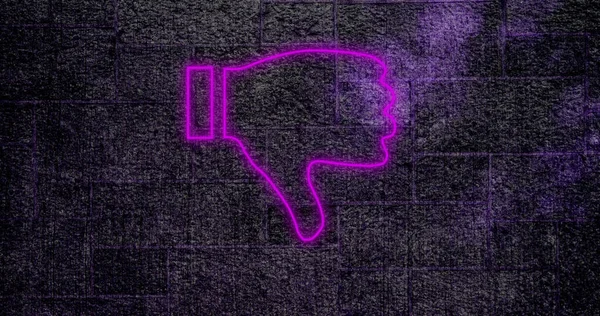 Композиція Фіолетових Неонових Великих Пальців Вниз Значок Цегляній Стіні Соціальні — стокове фото