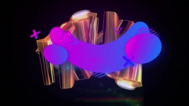 Animasyon satışı metni gradyan afiş ve siyah arkaplanda altın kristal şekiller üzerinde. İndirim ve perakende iş konsepti