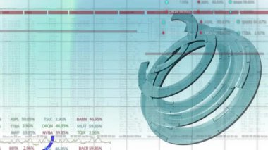 Gradyan arkaplan üzerinde istatistiksel ve borsa veri işleme üzerine yuvarlak tarayıcının animasyonu. Küresel ekonomi ve iş veri teknolojisi kavramı