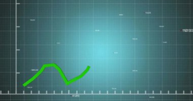 Mavi arkaplana karşı ızgara deseni üzerinde değişen sayılarla grafiğin animasyonu. Dijital olarak üretilmiş, hologram, illüstrasyon, büyüme, rapor, iş ve teknoloji kavramı.