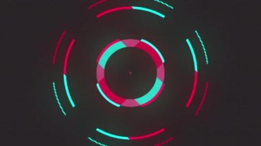 Bilgisayar programlama dili üzerinden siyah arkaplana karşı aydınlatılmış çemberlerin animasyonu. Dijital olarak üretilmiş, hologram, illüstrasyon, şekil, kodlama ve teknoloji konsepti.