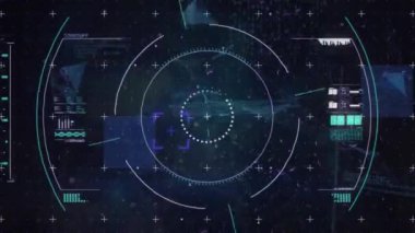 Pleksus ağları ve veri işleme sistemlerinde ışık izlerinin animasyonu ve kapsam taraması. Küresel ağ ve iş arayüzü teknolojisi kavramı