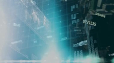 Dünya üzerinde numaraların değiştirilmesi, bilgisayar dili, soyut arkaplanda çubuklar yüklenmesi. Dijital olarak üretilmiş, hologram, illüstrasyon, küreselleşme, büyüme, kodlama ve teknoloji kavramı.