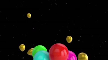 Siyah arka planda balonların üzerine düşen beyaz lekelerin canlandırması. Parti ve kutlama konsepti, dijital olarak oluşturulmuş video.