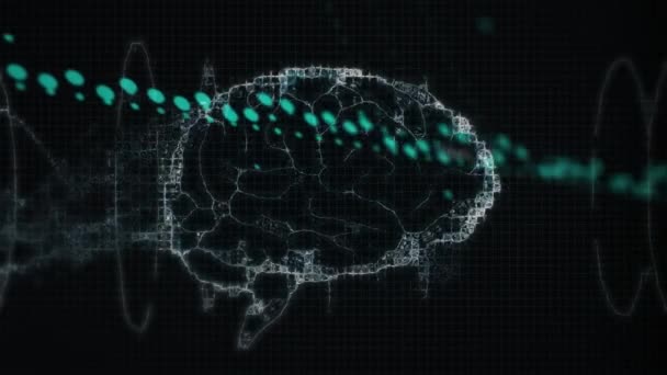 Animation Der Datenverarbeitung Über Sich Drehendes Menschliches Gehirn Symbol Und — Stockvideo