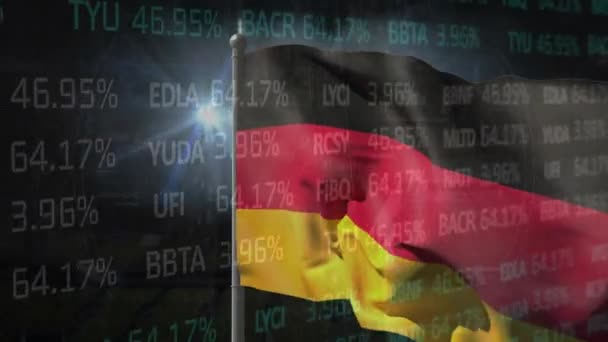 Animace Zpracování Dat Burze Cenných Papírů Vlnění Německých Vlajek Světelných — Stock video