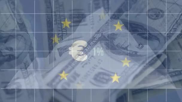 Animazione Del Simbolo Dell Euro Con Percentuale Crescente Sventolando Bandiera — Video Stock
