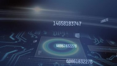 Çemberler ve devre kartı desenleriyle soyut arkaplanı değiştirmenin animasyonu. Dijital olarak üretilen hologram, illüstrasyon, büyüme, şekil ve teknoloji kavramı.