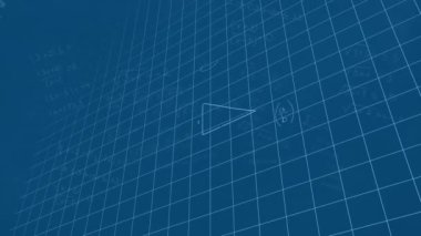 Mavi arkaplan üzerinde matematiksel denklemlerin animasyonu. Küresel eğitim ve dijital arayüz kavramı, dijital olarak oluşturulmuş video.