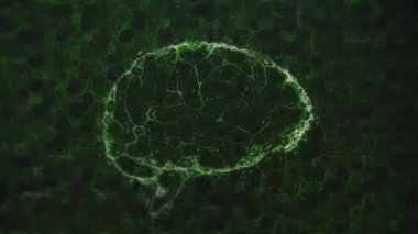 Siyah arka planda hareket eden dijital beynin animasyonu. Soyut arkaplan ve şablon kavramı, dijital olarak oluşturulmuş video.