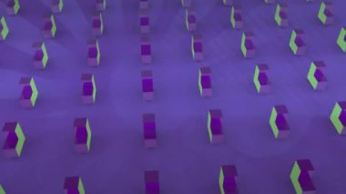 Mor arka planda hareket eden şekillerin animasyonu. Soyut arkaplan ve şablon kavramı, dijital olarak oluşturulmuş video.