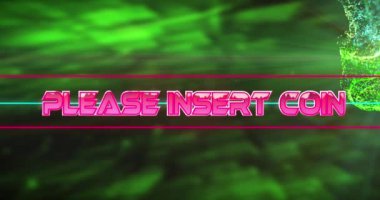 Lütfen soyut arka plana dinamik dalgalar oluşturan noktaların üzerine madeni para yerleştirin. Dijital olarak oluşturulmuş, hologram, illüstrasyon, veri, video oyunu, atari ve teknoloji kavramı.