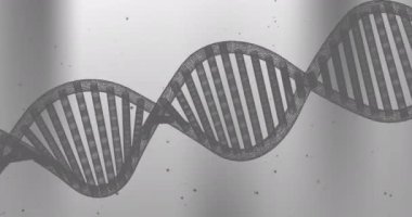 Dna sarmalının gradyan arkaplana düşen parçacıklar üzerindeki animasyonu. Dijital olarak üretilmiş, hologram, illüstrasyon, anatomi, tıbbi, sağlık, soyut ve teknoloji kavramı.